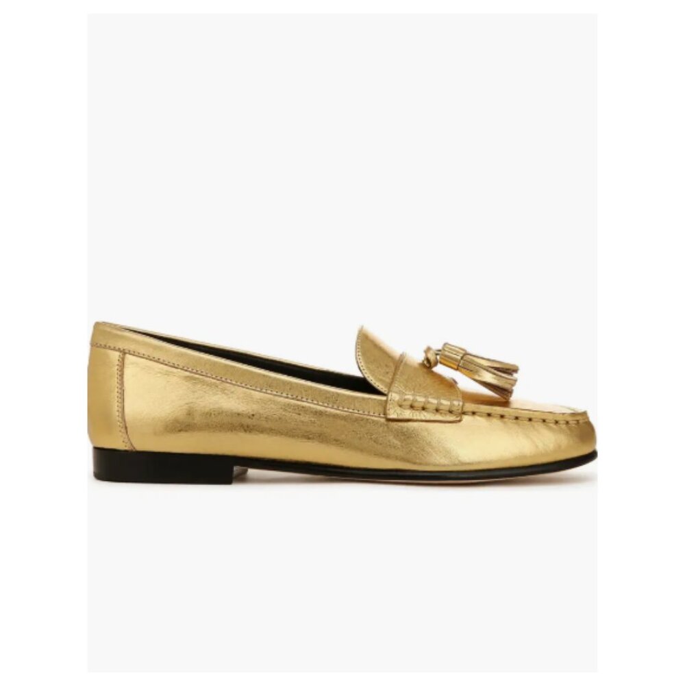 *SOLD* Veronica Beard 'Penny Tassel' Leather Loafer Shoes, Metallic Gold - Picture 2 of 8